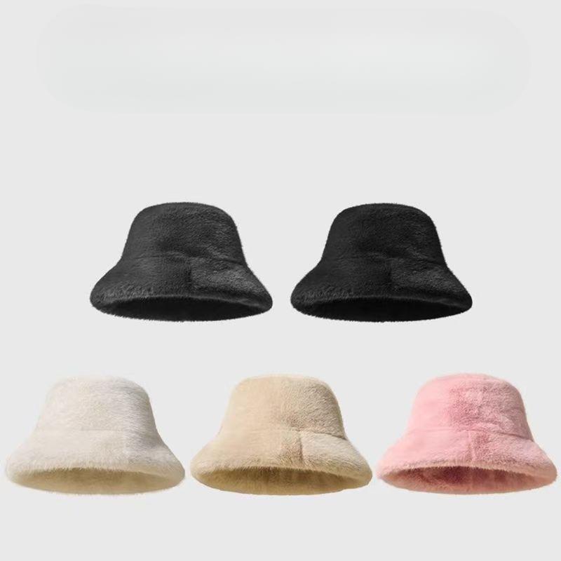 Меховая интегрированная однотонная шапка женская универсальная теплая и флисовая маленькая теплая шапка-ведро из меха норки