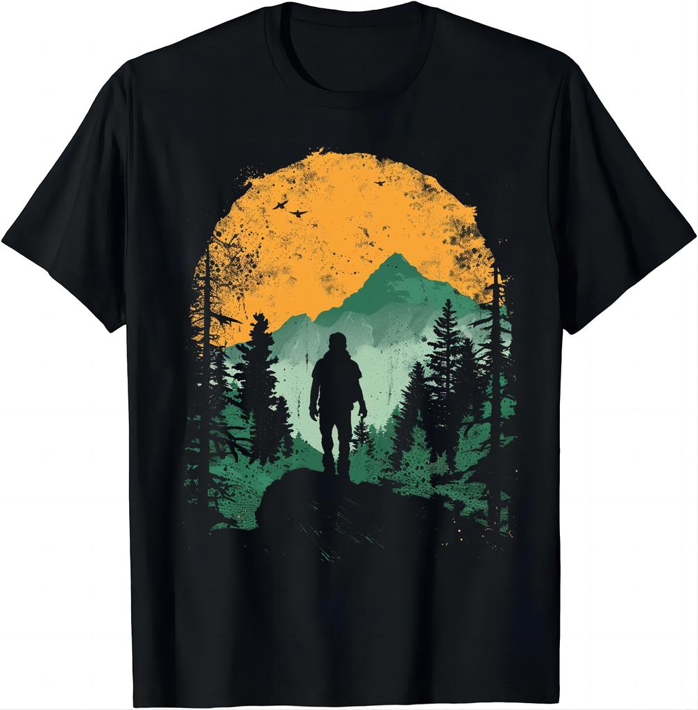 Туристическая футболка в ретро-стиле с принтом гор Мужская одежда Топы Camisas Streetwear Ropa Hombre