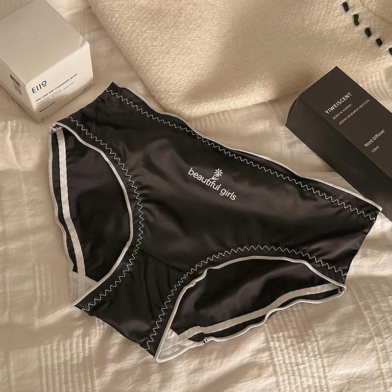 Женские атласные трусики со средней посадкой и антибактериальным хлопковым шаговым швом, большого размера, дышащие, с деревянными ушками.