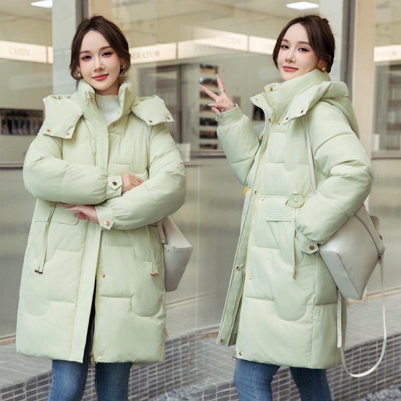 Comfortable and Fashionable Korean Style Plus Size Hooded Long Down Cotton Coat with Large Pockets