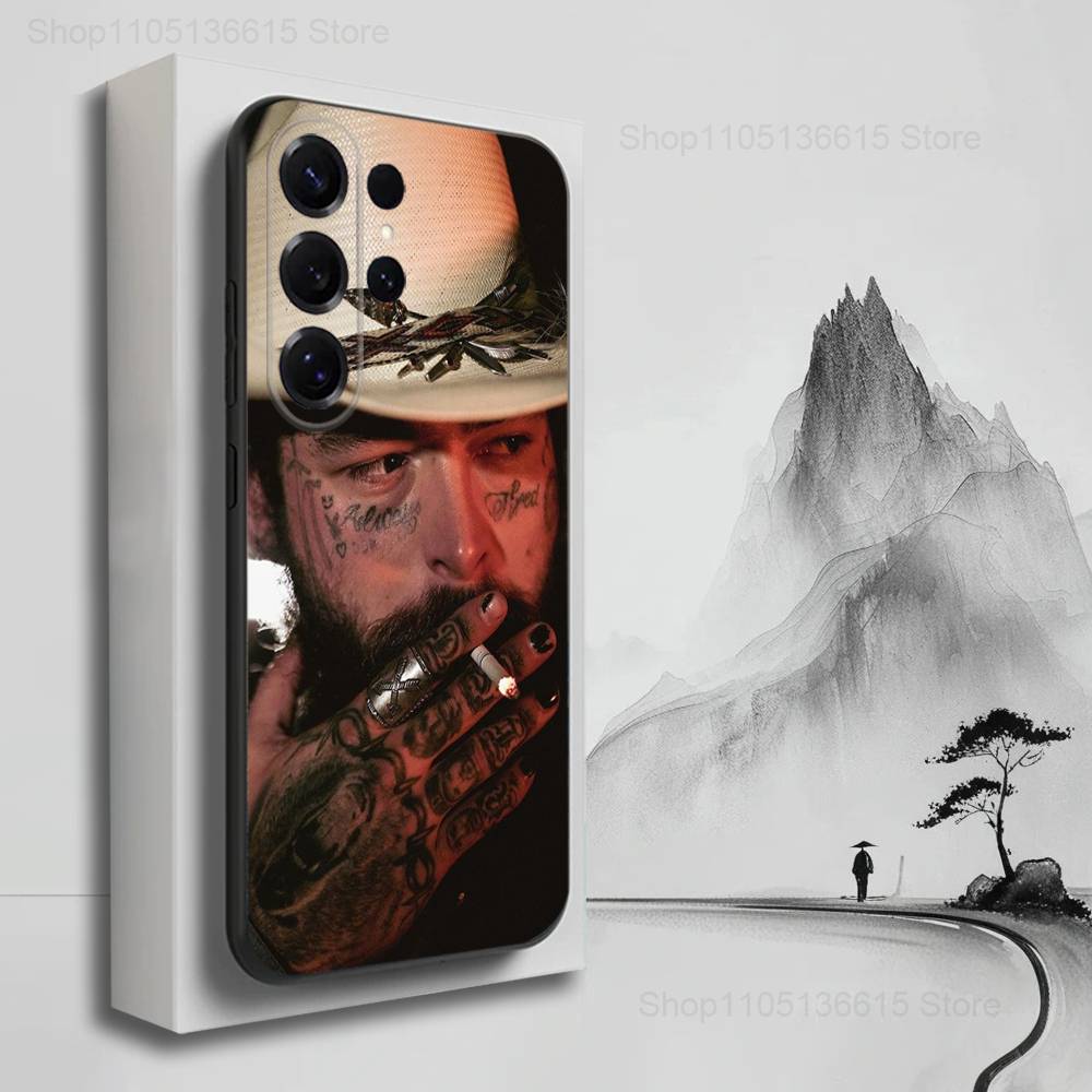 P-Post M-Malone Singer For Samsung S9,S10,S20,S10,S21,S25,S24,S23,Ultra,FE,Plus,Lite,Soft Silicone Black Case
