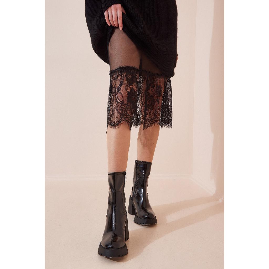 Женская черная кружевная юбка с прозрачной тюлевой подкладкой Bf00055
