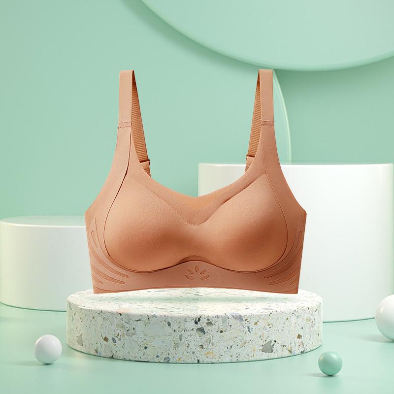 Traceless underwear women's small breasts gather and show large upper support jelly strip D soft support one-piece fixed cup bra