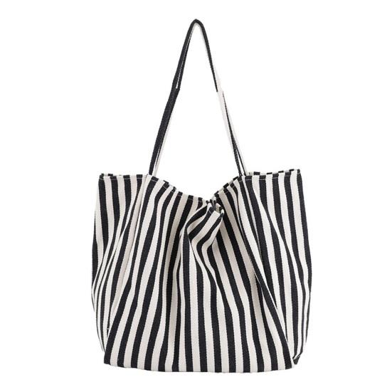 Women Striped Single Shoulder Bag Large Capacity Canvas Tote Bag Ladies Girls Casual Hobo Handbag Purse