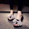 Bowknot Slippers Women Fashion Summer High Heels Thick Sole Anti Slip Slope Heel Outdoor Beach Cool Slippers Sandals Women