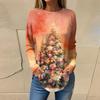 Tee Shirts For Women Casual Round Neck Long Sleeve Shirts Christmas Printing Top Pullover