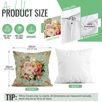 4pcs Vintage Flowers Pillowcase Square Bedroom Cushion Covers Illustration Zipper Chair Living Sofa Room Comfor Decor