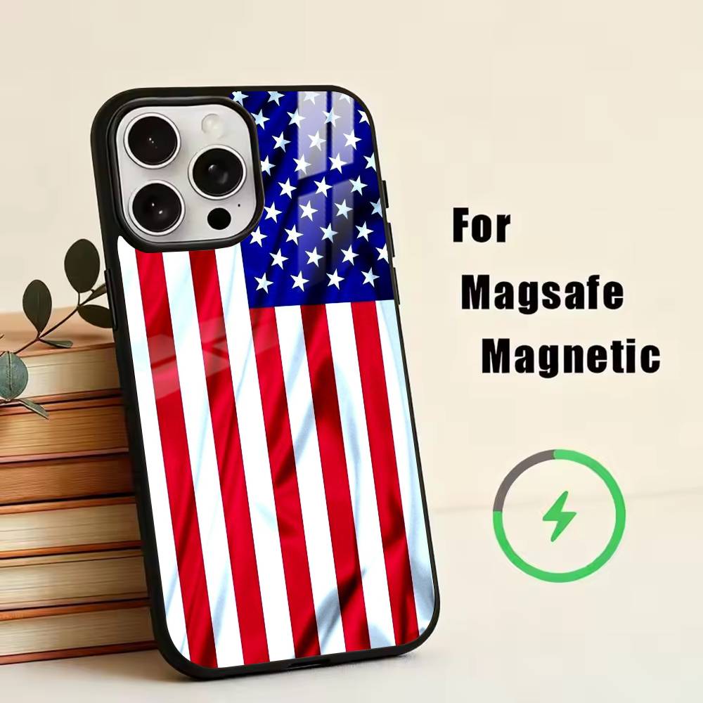 Чехол для телефона с американским флагом для iPhone 17, 16, 15, 14, 13, 12, 11 Plus, Pro, магнитный, для беспроводной зарядки Magsafe