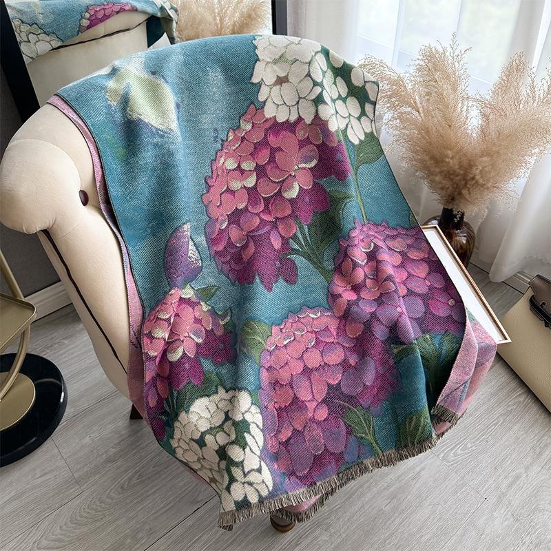 Осенне-зимняя двухсторонняя цветная масляная живопись, утолщенный теплый шарф, защитная шаль для шеи в кондиционируемом помещении