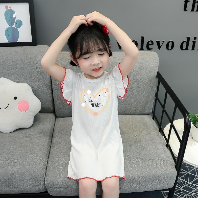 Girls Summer Ice Silk Short Sleeve Cartoon Nightgown Lightweight Pajama Dress for Toddlers and Kids