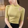Женская вязаная базовая рубашка с полувысоким воротником, новинка женской одежды, сексуальный ажурный свитер со средним рукавом, тонкий внутренний топ