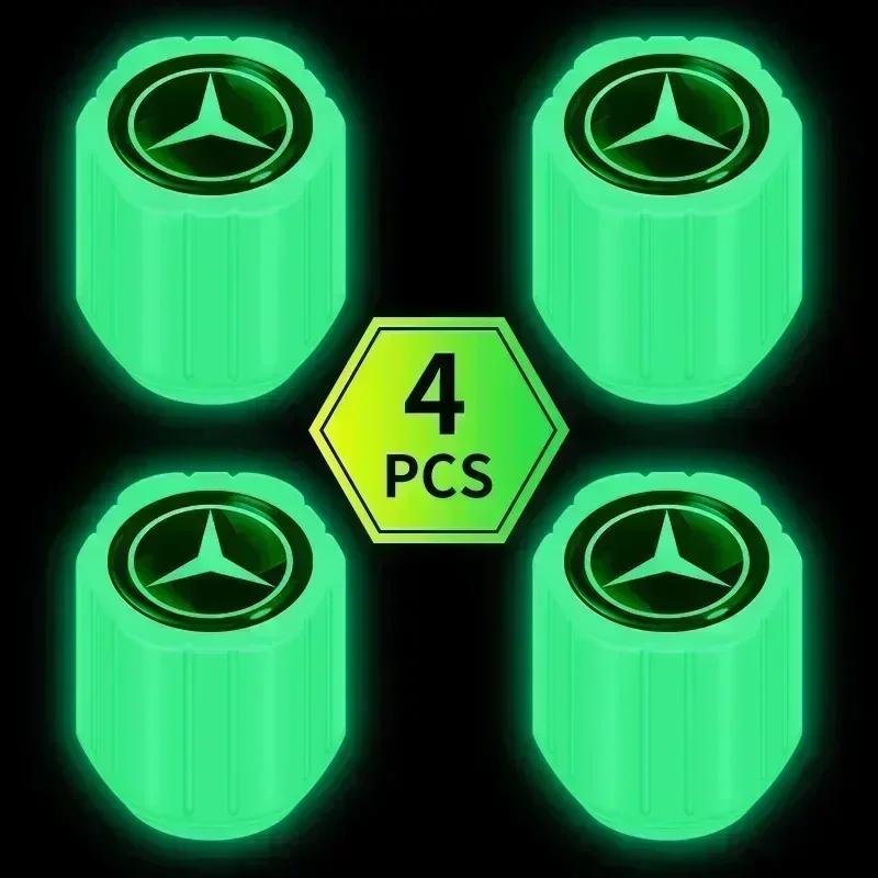 SUD2 4pcs Car Luminous Tire Valve Cap Wheel Nozzle Night Glowing Caps For Mercedes Benz AMG A B C E S class GLA GLC CLA GLK GLE