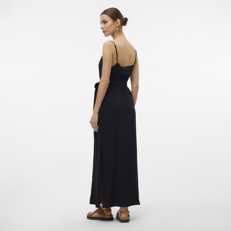 Длинное черное платье с поясом и разрезами Женский VERO MODA