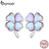 BAMOER стерлингового серебра 925 пробы, счастливый четырехлистный клевер, серьги-гвоздики фантазийного цвета, серьги для женщин, вечерние ювелирные украшения, подарок