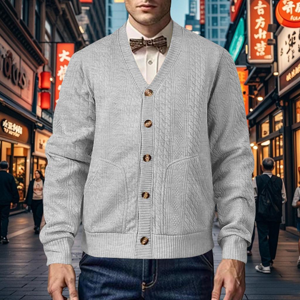 Men'S Solid Color Fashionable Cardigan Buckle Knit Casual Jacket