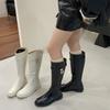 2025 Foreign Trade Autumn and Winter Round Head Big Tube Circumference Straight Tube Lock Shark Boots Medium and Long Tube Pants Tube Boots Women