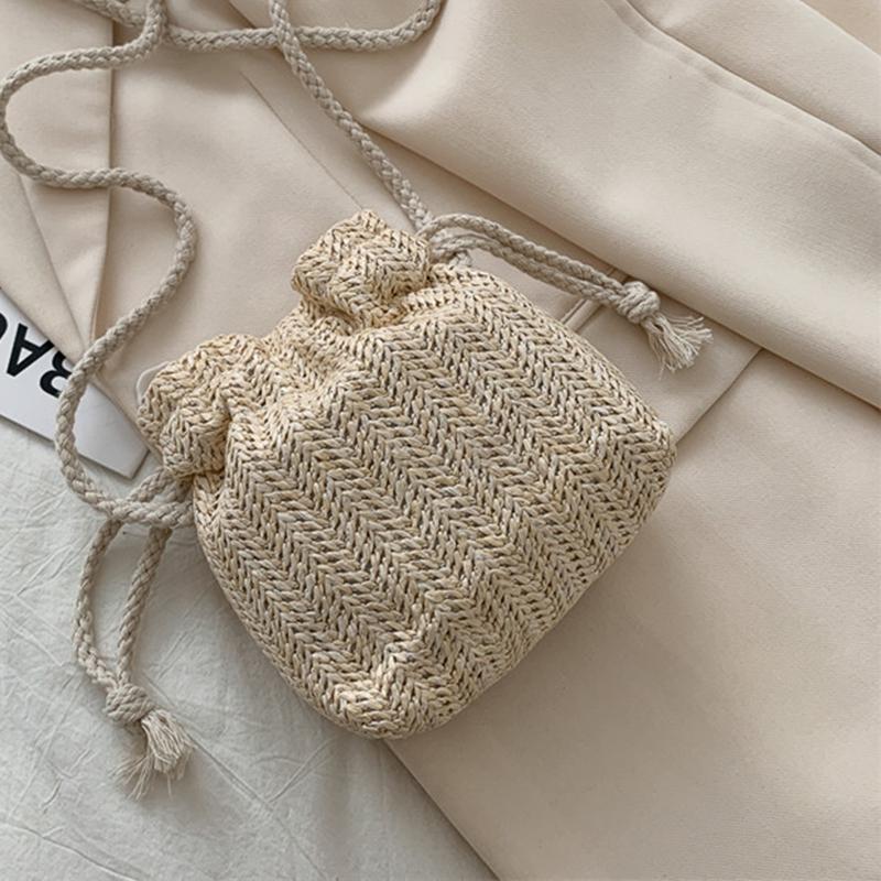 Summer Straw Bucket Bag For Women Knitted Beach Bag Bohemia Small Crossbody Bag Vacation Shoulder Bags