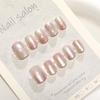 T431# Pink Gradient Cat Eye Short Round Nail Art Powder - Wearable Nail Pieces (XS/S/M)