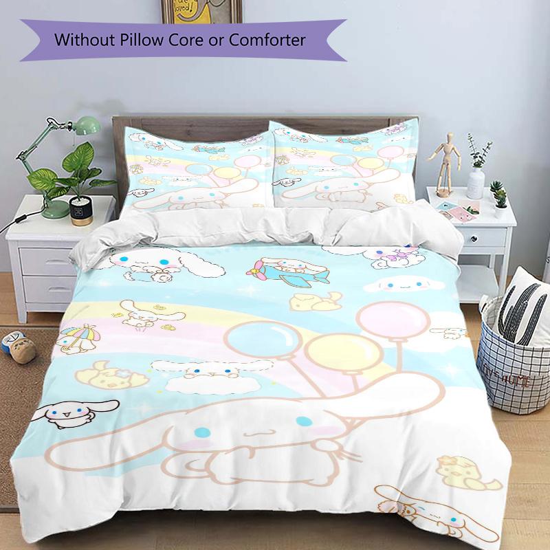 3pcs Sanrio Cinnamoroll Rainbow & Balloon Pattern Printed Quilt Set - Includes 1 Quilt Cover and 2 Pillowcases, Machine Washable - Suitable for A