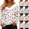 Женская футболка, модная, повседневная, с длинным рукавом, с принтом, флисовым воротником, с V-образным вырезом