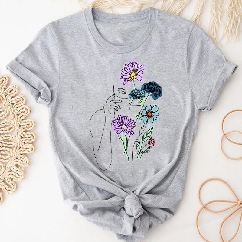 (Азиатский размер) Женская футболка с милым цветочным принтом и короткими рукавами, женская одежда, летняя модная повседневная футболка с графическим принтом