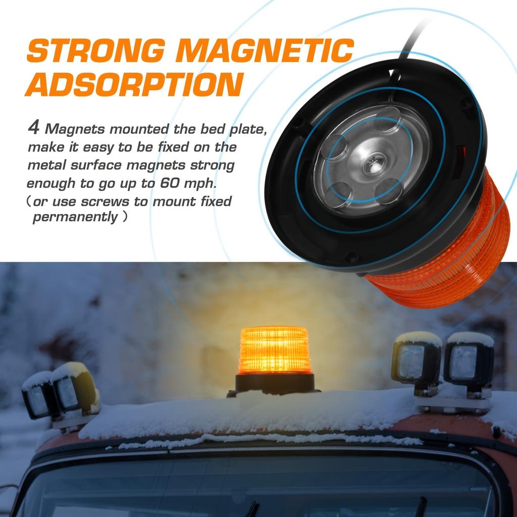 Amber LED Strobe Warning Lights, Emergency Flashing Beacon Light with Magnetic for Vehicle Truck Tractor Golf Carts UTV Car Bus