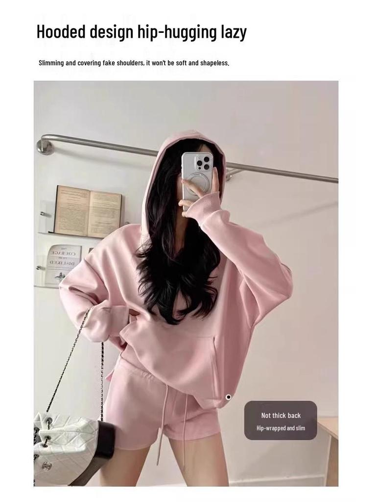 Женский розовый худи с V-образным вырезом и капюшоном: Топ с длинным рукавом в корейском стиле 2025 года для весны/осени