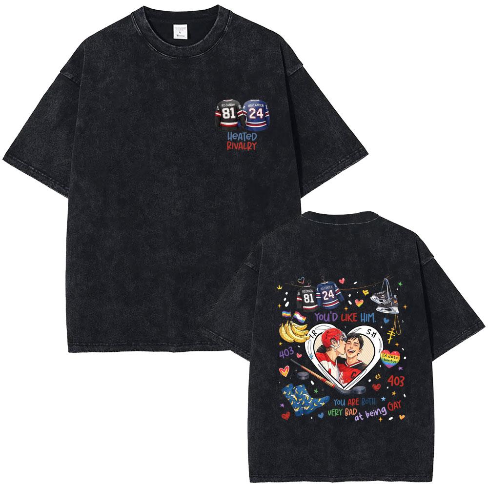 Heated Rivalry Heated All The Time Vintage Washed Tshirt Men Women Fashion Oversized Short Sleeve Tees Male Cotton T Shirt