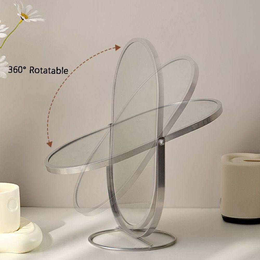 Oval Makeup Mirror Light Luxury Desktop Stand Mirror Iron Art Vanity Mirror  Student Dormitory