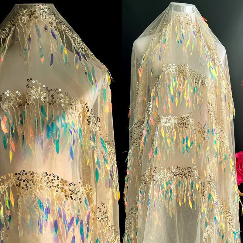 50*130 см градиентный цвет иллюзия пайетки кисточки ткань для свадебного платья модная дизайнерская ткань для самостоятельного шитья материал