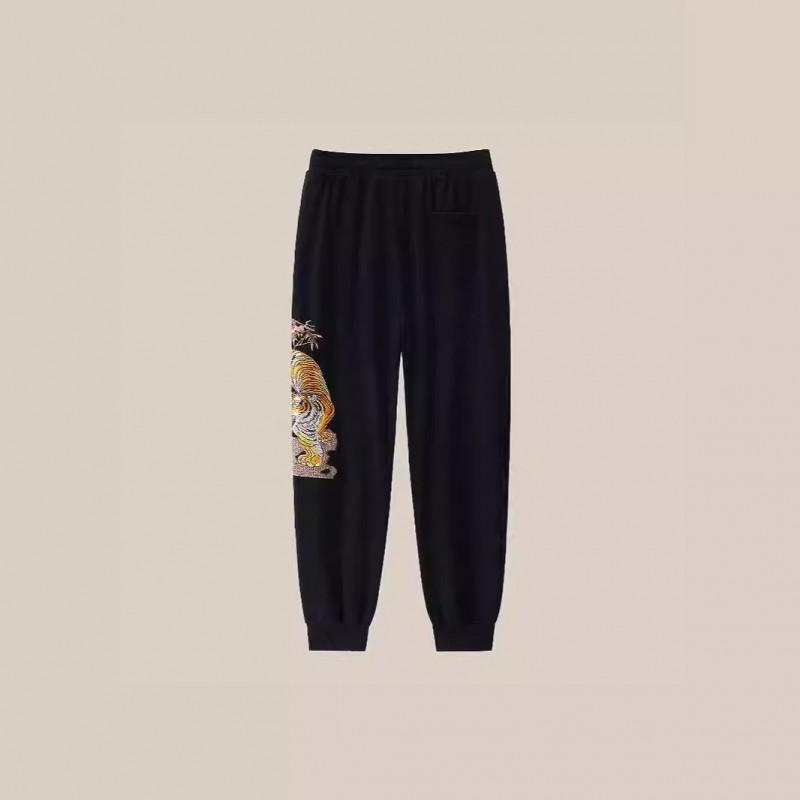 Mens Relaxed Fit Joggers Tiger Embroidery Cotton Sweatpants Plus Size Casual Trousers
