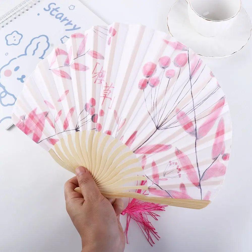 1Pcs Dance Performance Props Folding Fan Japanese Silk Cloth Portable Retro Fans