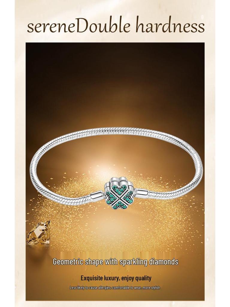 925 Silver Plated Woven Heart Snake Bone Bracelet - Fashionable DIY Beaded Handmade Design