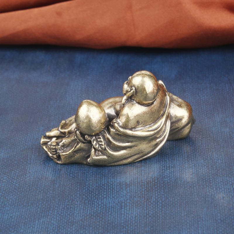 Винтажный латунный настольный орнамент Майтрея, скульптура Будды с большим животом, смеющийся, бронза, ремесло, антикварная старая медь