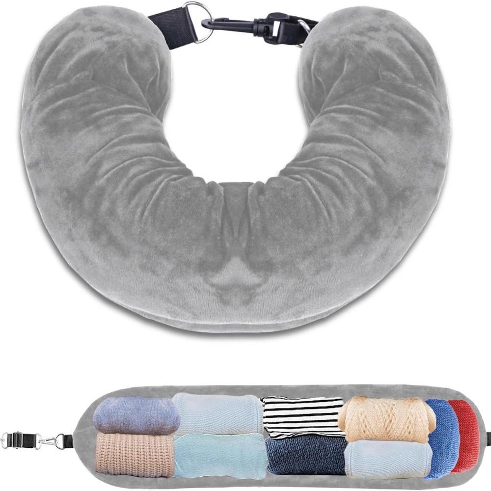 Gift Lycra Fabric Fillable Travel Neck Pillow Waterproof Ultra Soft Fuzz Travel Bag Pillow Carry Portable Pillowcase Storage Bag