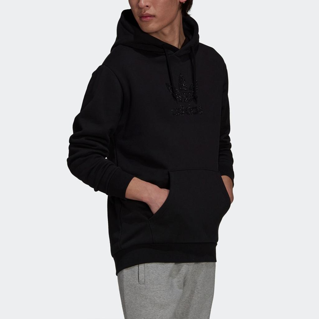 Adidas Оригинальная толстовка с капюшоном Tref Rhinest Hd, украшенная логотипом, однотонная, спортивная, мужская, черная, GN3648