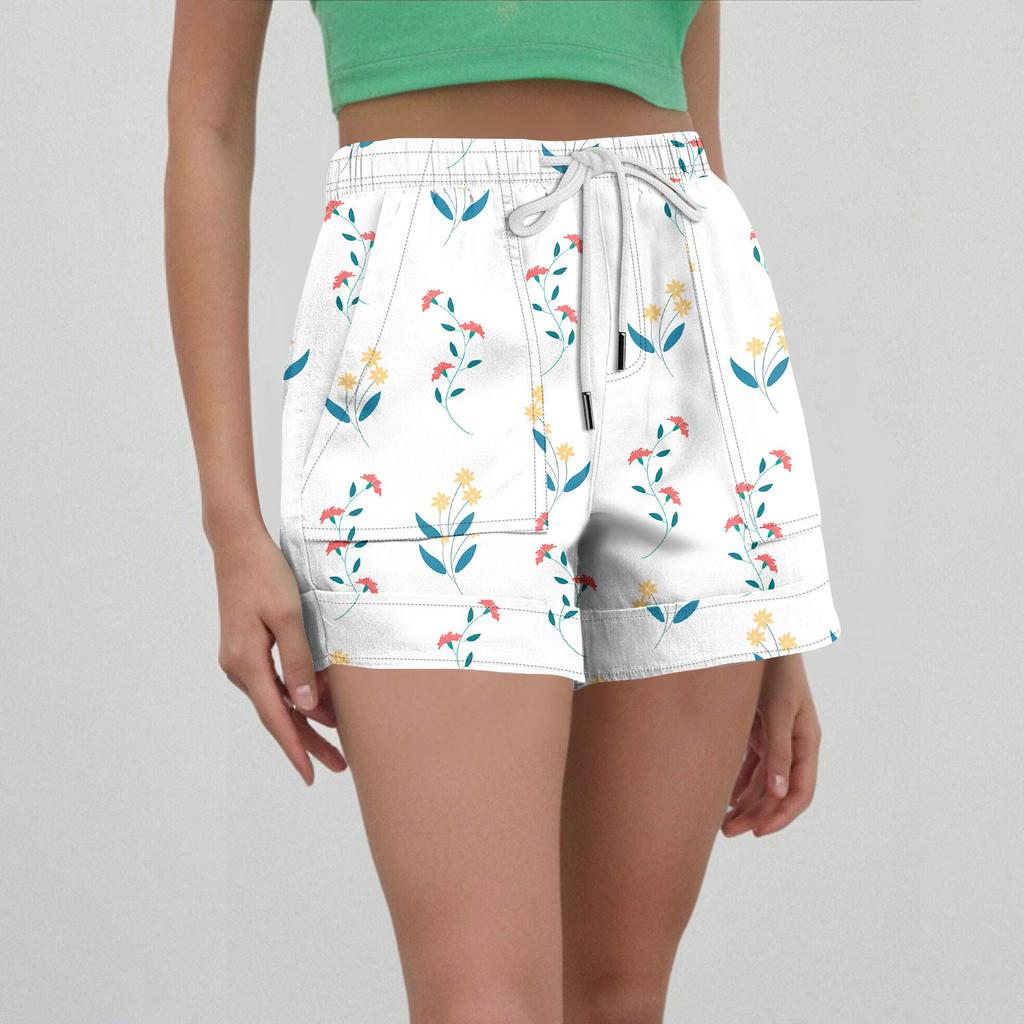 Women's Casual Summer Elastic Beach Shorts Print Casual Shorts