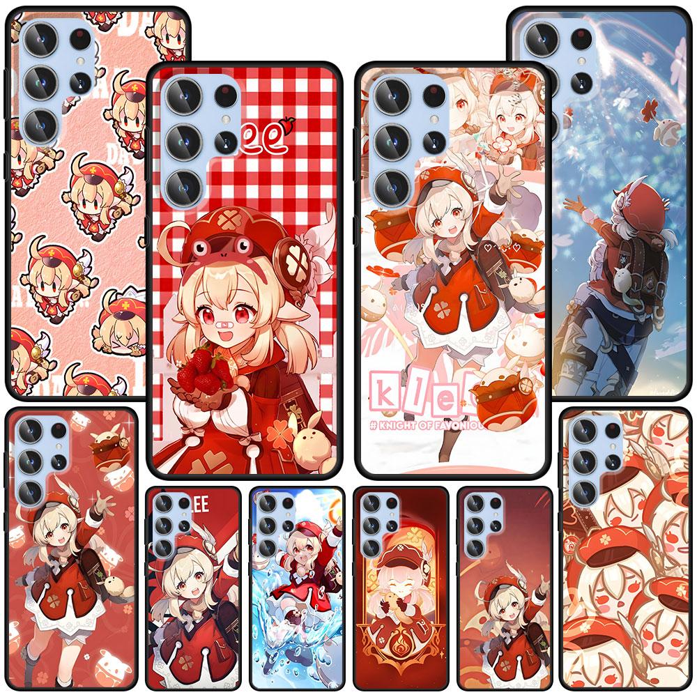 Genshin Impact Klee Case for Samsung Galaxy S23 S21 S20 FE S24 S22 Ultra S10 S10e S9 Plus Soft Black TPU Phone Cover Bumper