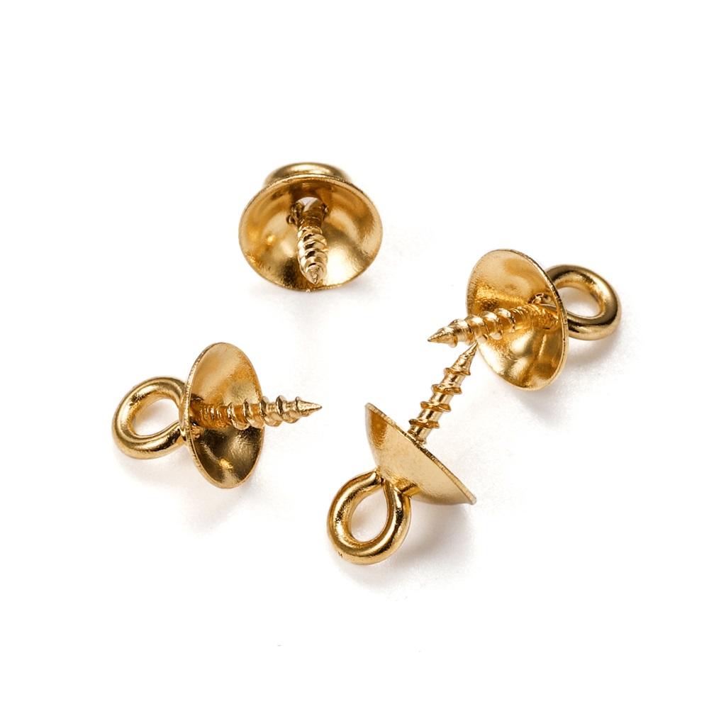 30pcs Gold Color Stainless Steel Screw Eye Pins Bail Top Drilled Beads End Caps Pendant Charms Connectors for DIY Jewelry Making