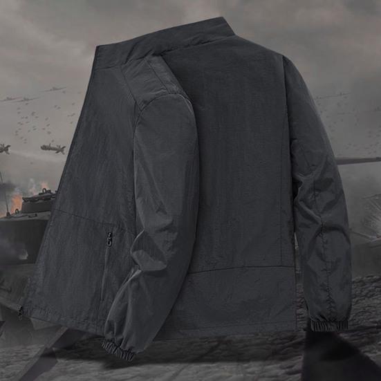 Мужская куртка с воротником-стойкой, длинным рукавом, на молнии, весенне-осеннее пальто с карманами, однотонная