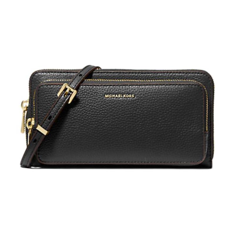 MICHAEL KORS Jet Set Gold Metal Logo Adjustable Detachable Shoulder Strap Pebbled Leather Shoulder Bag Large Women's Black
