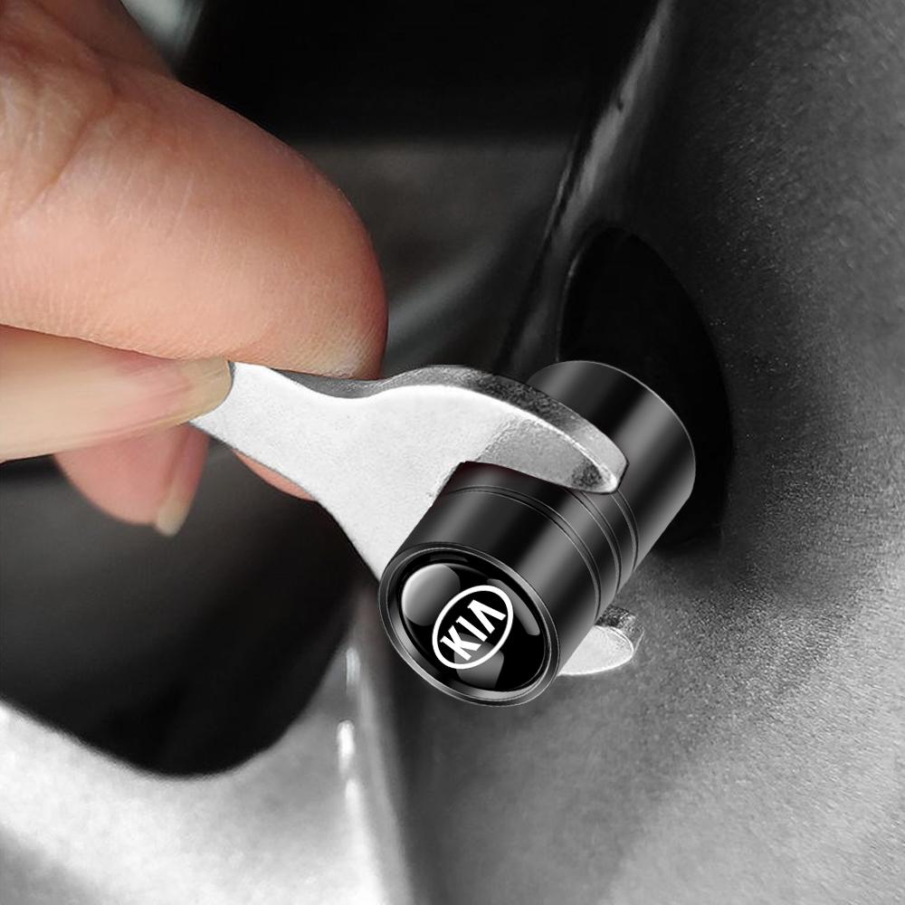 2026 Hot Car Sticker 4Pcs 3D Aluminum Alloy Car Wheel Tire Air Valve Dust Caps Rim Accessories For Kia Rio 3 Soul Picanto EV6 Ce