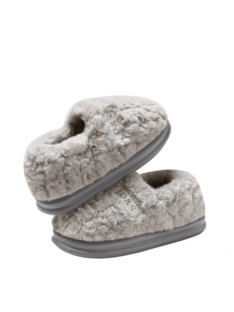 Мужские зимние хлопковые плюшевые домашние/уличные тапочки 2025 - с толстой подошвой и закрытой пяткой.