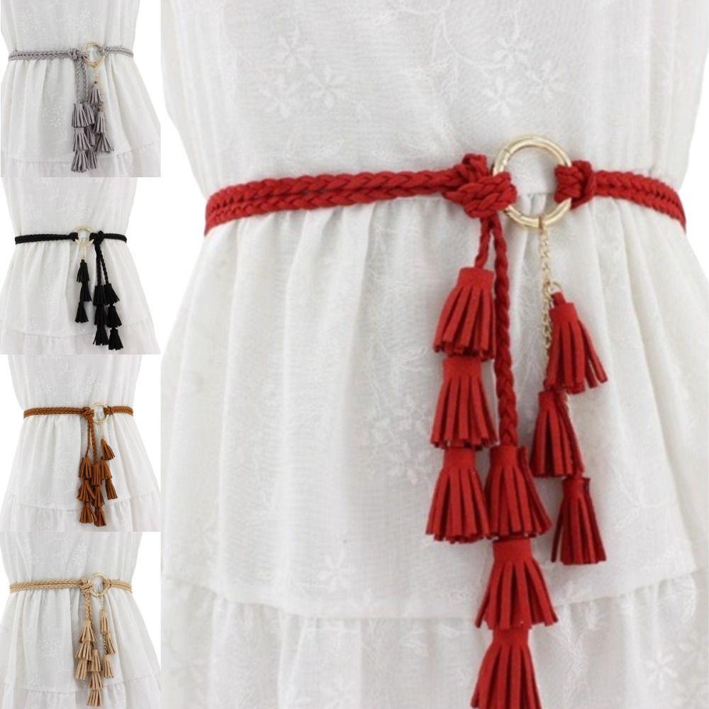 Solid Color Braided Tassel Belt Tassel Detail Dress Waistband New Knit Belt Casual Wear