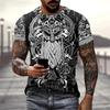 Europe and the United States Selling Viking Tattoo Art T-shirt Men's 3D Printed Round Neck T-shirt Summer Casual Sports Short Sl
