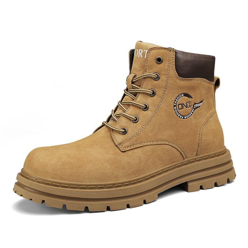 Мужские осенние высокие рабочие ботинки в британском стиле, мужские кожаные водонепроницаемые рабочие ботинки средней высоты для пустыни