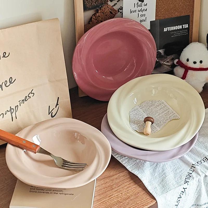 Высококачественная тарелка в стиле ins, простая цветная глазурь, керамическая бытовая высококачественная овощная паста