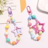 Colored Hollow Out Five-Pointed Star Keychain Pendant Dopamine Colorful Style Beaded Chain Earphone Case Keychain Accessories