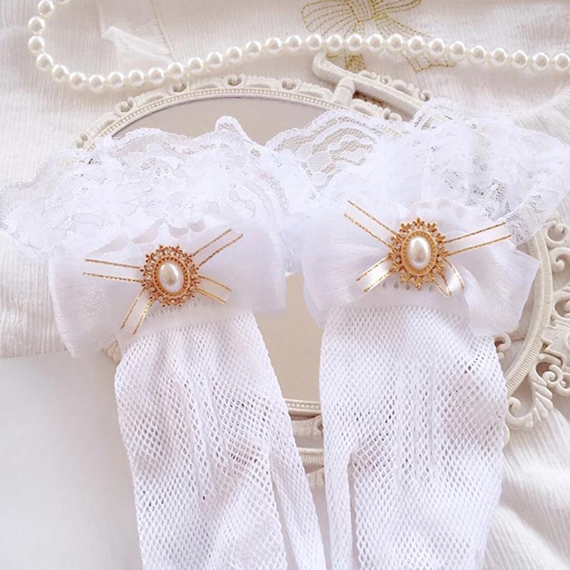 Лолита сетчатые банты цветы кружевные перчатки черно-белые кружевные перчатки Лолита кружевные рукава косплей украшения