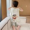 Boys Sleeveless Modal Pajama Set Cartoon Print Lightweight Home Wear Kids 8 Years